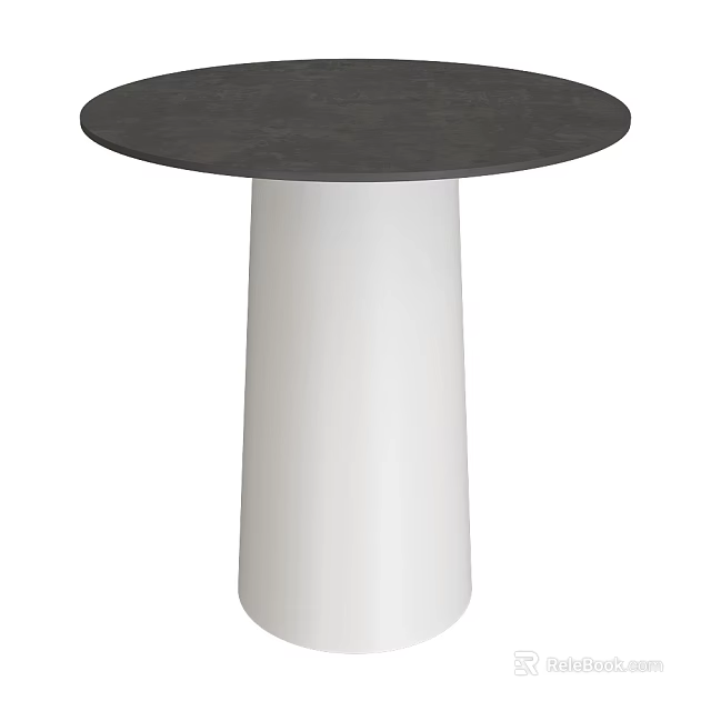 Modern Minimalist Circular Table With Dark Tabletop And White Cylindrical Base 3d model