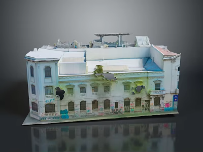 Historic White Building Exterior Featuring Arched Windows Multiple Floors And Storefronts 3d model