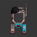 Cute Robotic Character With Black Beret Pink Blue Tracked Base Screen Face And Diamond Details