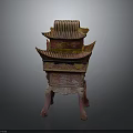 Traditional Chinese Red Lacquer Wood Shrine with Gold Carvings and Multi tiered Roof