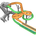 Thrilling Multi Level Spiral Water Slide With Green And Orange Slides And Platforms