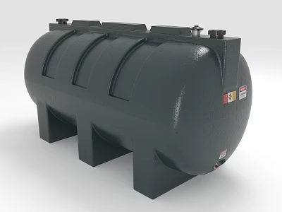 Horizontal Industrial Storage Tank With Steel Body Support Legs And Safety Labels 3d model