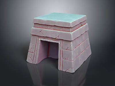Pink Brick Sofa Stool With Light Blue Top And Open Design Structure 3d model