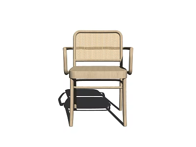 Modern Rattan Table and Chair Set With Wooden Armrest and Footrest 3d model