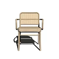 Modern Rattan Table and Chair Set With Wooden Armrest and Footrest