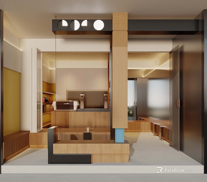 Modern Bubble Tea Shop Interior With Wooden Counter And Bright Seating Area 3d model 