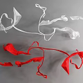 White and Red Flowing Ribbon Decorative Pendant with Graceful Curved Lines Design