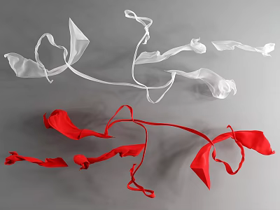 White and Red Flowing Ribbon Decorative Pendant with Graceful Curved Lines Design 3d model