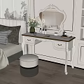 Modern Luxury White Dressing Table in Bedroom with Carved Design Ornate Mirror Drawers and Stool