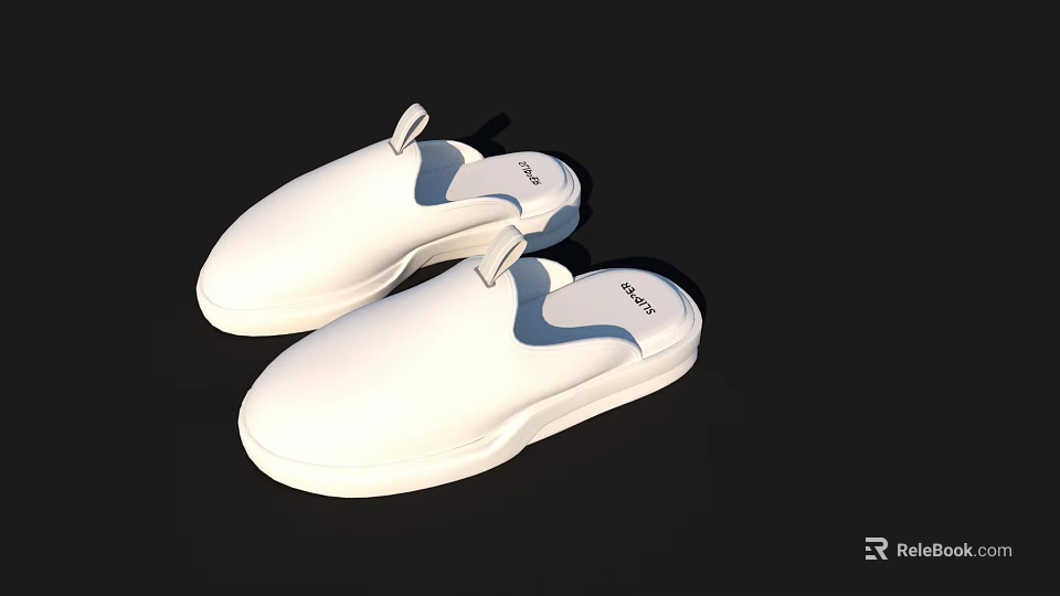 White Comfortable Slip On Slippers With Soft Sole For Indoor Daily Wear 3d model 