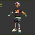 3D Character Boy In Rollerblades With Creature Graphic On Gray Orange Sportswear Outfit