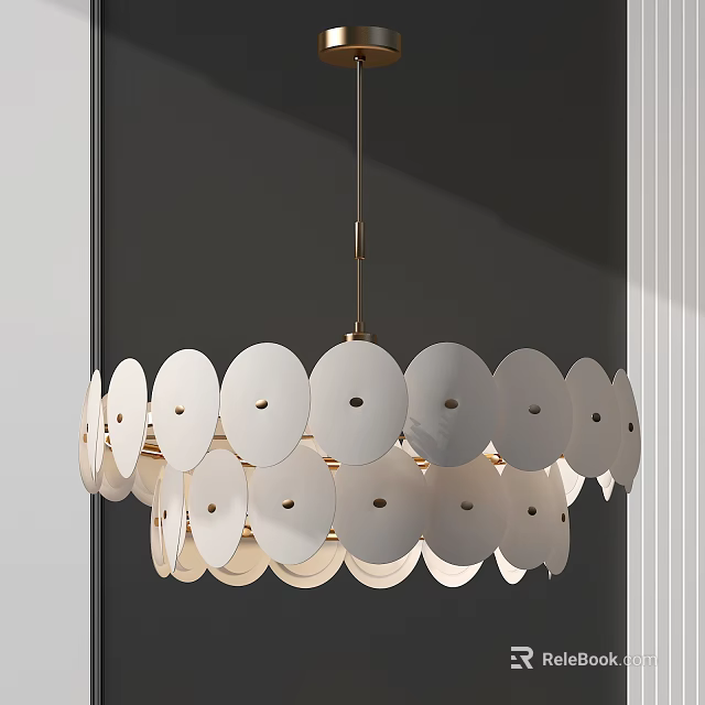 Modern Circular Chandelier with White Discs in Interior Decorative Hanging Arrangement 3d model 