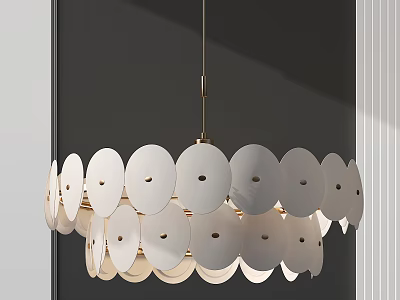 Modern Circular Chandelier with White Discs in Interior Decorative Hanging Arrangement 3d model