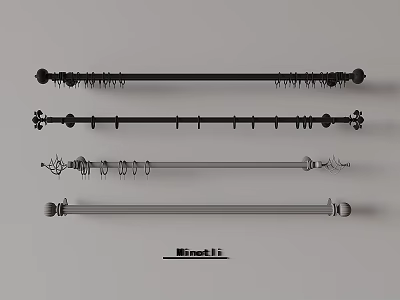 Various Curtain Rod Designs With Hooks And Metal Ends For Home Decoration 3d model