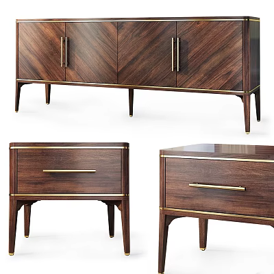 Elegant Modern Decorative Cabinet With Wood Grain Brass Handles And Slim Legs 3d model