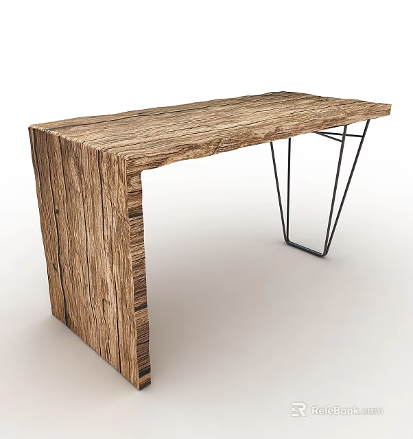 Modern Wooden Dining Table With Natural Wood Grain And Black Metal Geometric Legs 3d model 