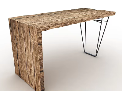 Modern Wooden Dining Table With Natural Wood Grain And Black Metal Geometric Legs 3d model