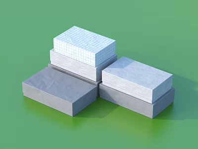 Household Rectangular Storage Blocks With Different Textures Stacked On Green Background 3d model