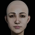Bald Woman Front View Close Up Upper Body Portrait Isolated on Black Background