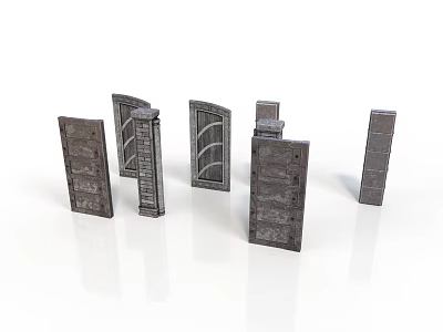 Detailed Architectural Door And Wall Models With Various Gray Textured Designs 3d model
