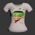 Playful White T shirt With Cartoon Graphic Featuring Green Goggles Sticking Tongue And Green Dots