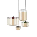 Multicolored Various Sizes Pendant Lights With Striped Metal Frame And Fabric Shades For Modern Home