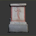 Ancient Painted Container With Colorful Figures Floral Motifs And Base Head Ornament