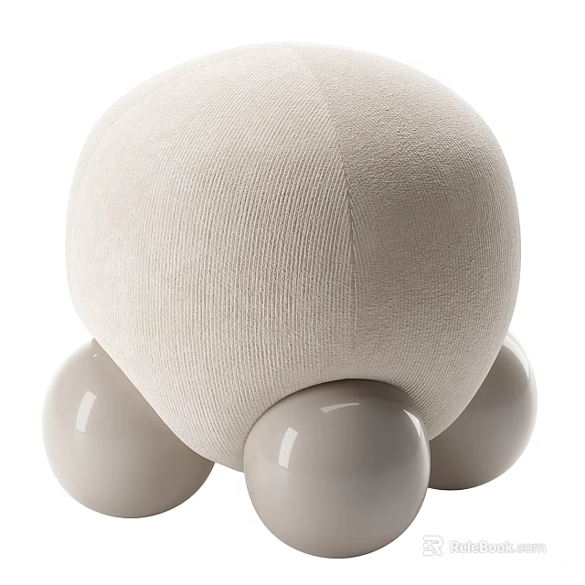 Modern Beige Textured Stool With Round Top And Spherical Legs Design 3d model 