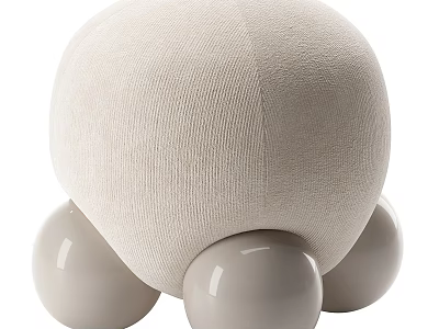 Modern Beige Textured Stool With Round Top And Spherical Legs Design 3d model