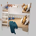 White Castle Design Bunk Bed With Ladder Pillows And Blanket On Lower Bunk