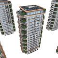 Modern High Rise Residential Building With Green Balconies And Glass Curtain Wall Design