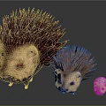 Character Hedgehogs With Size Variations Red Eyes And Blue Background 3d model