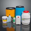 Household Supplies Containers Including Plastic Barrels Bottles And Jars In Different Sizes And Colors