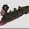Vintage Steam Train Model With Black Body Red Wheels And Brass Decorative Details