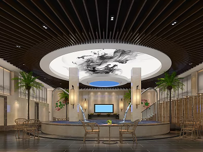 Serene SPA Sauna Interior Design With Relaxing Seating And Natural Plants And Soft Lighting 3d model