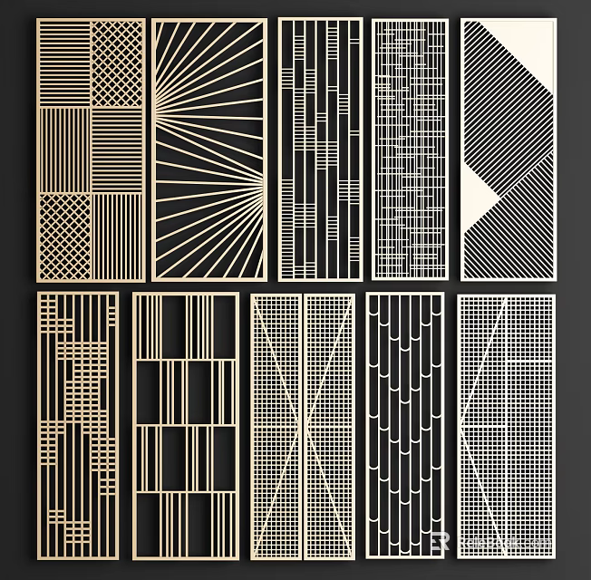 Modern Partition Designs Featuring Diverse Geometric Patterns and Linear Artistic Lines 3d model 