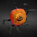 Halloween Pumpkin Spider Creature With Glowing Eyes And Spooky Spider Legs