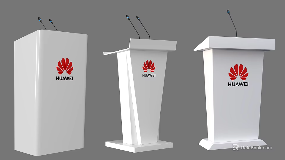 White Huawei Podiums With Brand Logo Design For Stage Presentations 3d model 