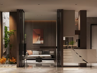 Modern Luxury Living Room Interior With Sofa Decorative Painting And Green Plants 3d model