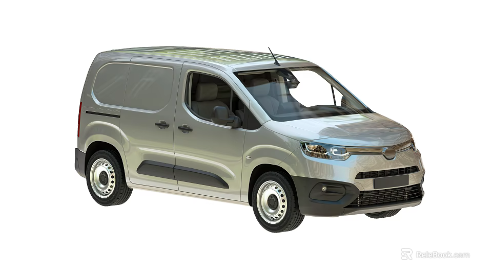 Exterior View Of Silver Compact Commercial Van With Side Door And Closed Cargo Area 3d model 