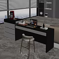 Black And White Modern Interior Functional Desk With Drawers Laptop Coffee Maker Books And Chair