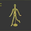Green Wooden Mannequin Character Standing on Round Base with Smooth Surface