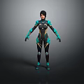 Futuristic Humanoid Character With Black Gold Teal Sci Fi Tech Outfit 3D Design