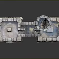 Medieval Stone Castle Gate Tower with Archway Windows and Stone Walls Structure