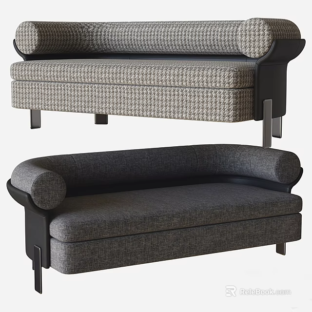 Modern Multi Seat Sofa With Gray Fabric Upholstery Curved Armrests And Metal Legs 3d model 