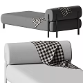 Modern Sofa Bench With Light And Dark Gray Upholstery And Plaid Blanket