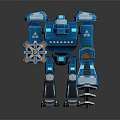 Blue Mechanical Robot Character 3D Model With Glowing Elements And Mechanical Arms 3d model