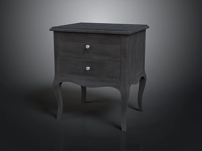 Gray Modern Nightstand With Two Drawers And White Round Knobs And Curved Legs 3d model