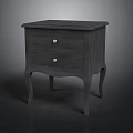Gray Modern Nightstand With Two Drawers And White Round Knobs And Curved Legs