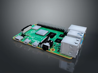 Green Single Board Computer Circuit With USB Ports HDMI Interface GPIO Pins And Processor Chip 3d model